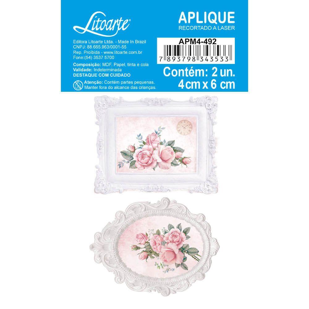 Aplique Litoarte APM4-492 4cm Shabby Chic Moldura com Rosas 2 peças - Palácio da Arte