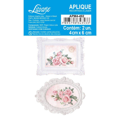Aplique Litoarte APM4-492 4cm Shabby Chic Moldura com Rosas 2 peças - Palácio da Arte