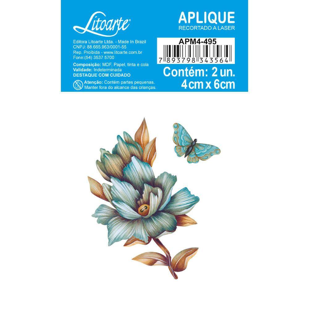 Aplique Litoarte APM4-495 4cm Costura Vintage Flor Azul 2 peças - Palácio da Arte