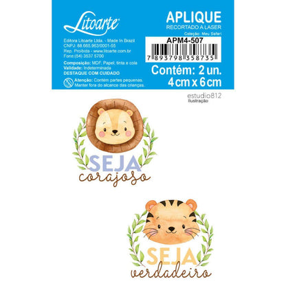 Aplique Litoarte APM4-507 4cm Meu Safari Leão e Tigre 2 peças - Palácio da Arte
