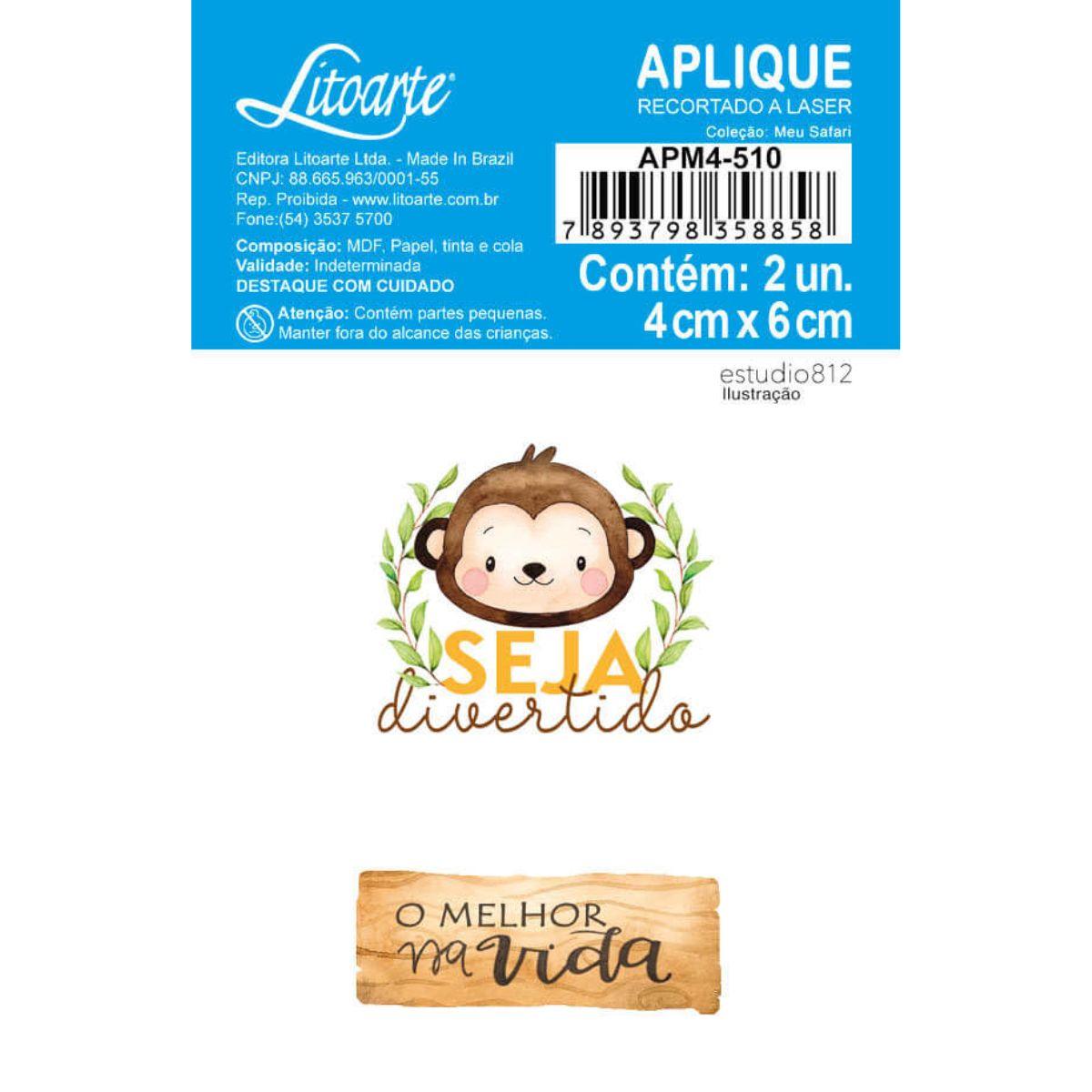 Aplique Litoarte APM4-510 4cm Meu Safari Macaco e Tag 2 peças - Palácio da Arte