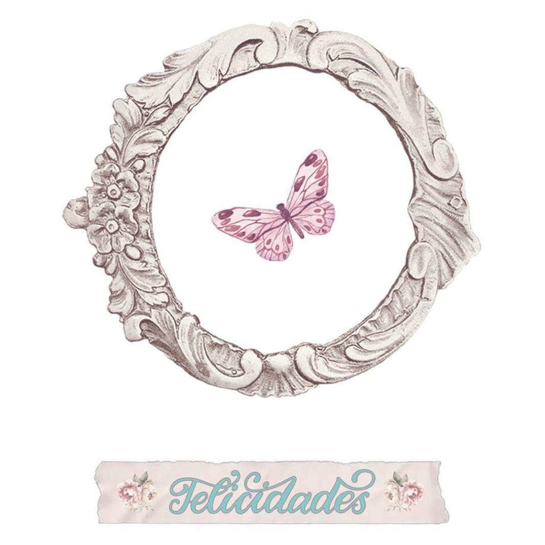 Aplique Litoarte APM6-026 6cm Meu Sonho de Vintage Moldura Redonda 3 peças - Palácio da Arte
