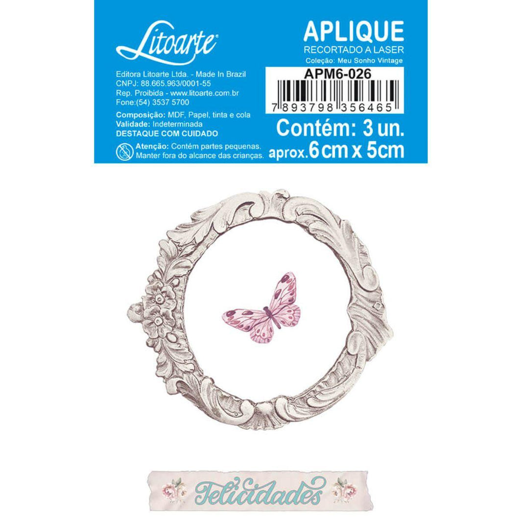 Aplique Litoarte APM6-026 6cm Meu Sonho de Vintage Moldura Redonda 3 peças - Palácio da Arte