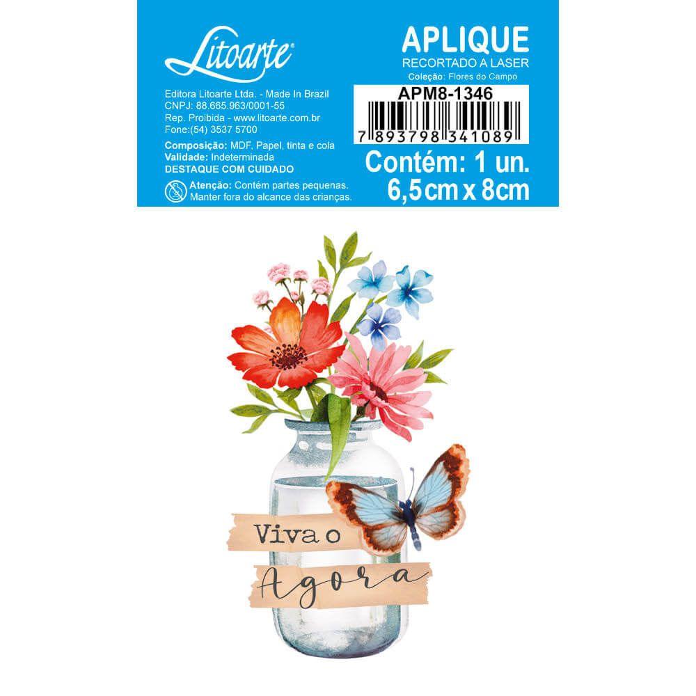 Aplique Litoarte APM8-1346 8cm Flores no Campo Pote com Flores Viva o Agora - Palácio da Arte