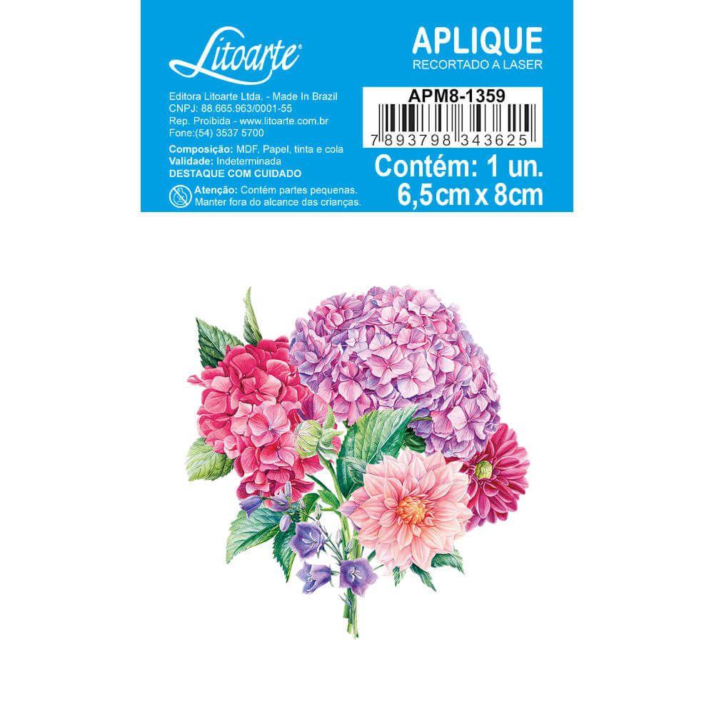 Aplique Litoarte APM8-1359 8cm Hortências e Dálias - Palácio da Arte