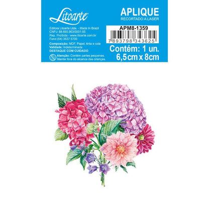 Aplique Litoarte APM8-1359 8cm Hortências e Dálias - Palácio da Arte