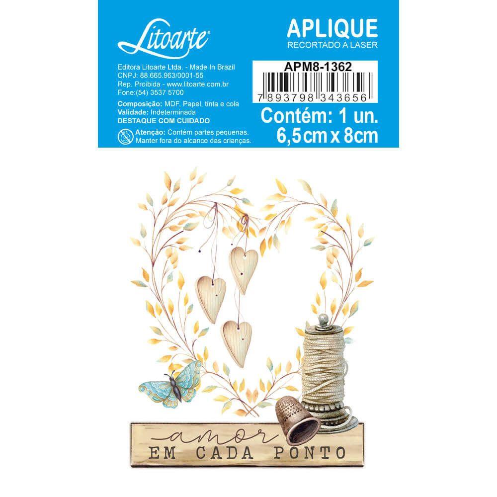 Aplique Litoarte APM8-1362 8cm Costura Vintage Guirlanda Coração Amor em Cada Ponto - Palácio da Arte