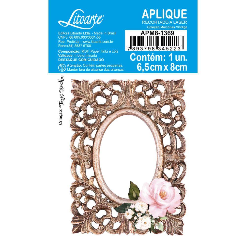 Aplique Litoarte APM8-1369 8cm Memórias Vintage Moldura de Arabesco Rosas - Palácio da Arte