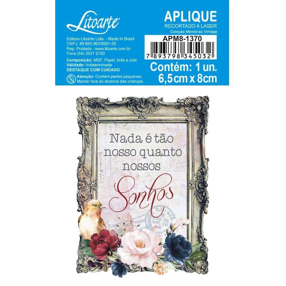 Aplique Litoarte APM8-1370 8cm Memórias Vintage Moldura com Frases - Palácio da Arte