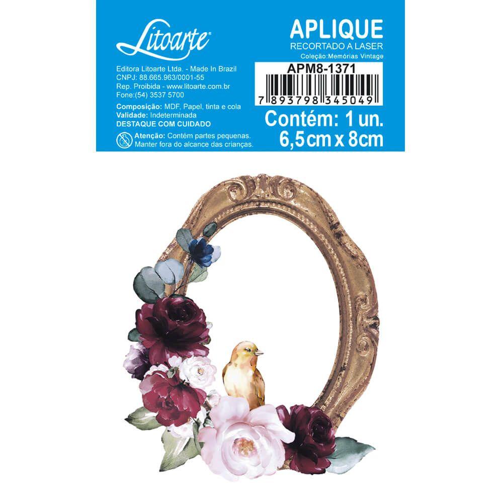 Aplique Litoarte APM8-1371 8cm Memórias Vintage Moldura Oval Rosas - Palácio da Arte