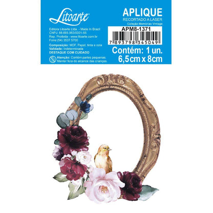 Aplique Litoarte APM8-1371 8cm Memórias Vintage Moldura Oval Rosas - Palácio da Arte