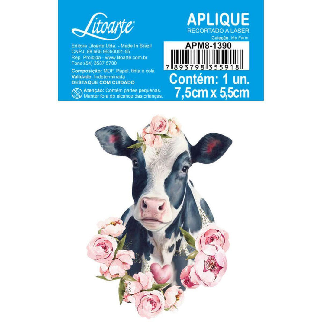 Aplique Litoarte APM8-1390 8cm My Farm Vaca com Flores - Palácio da Arte