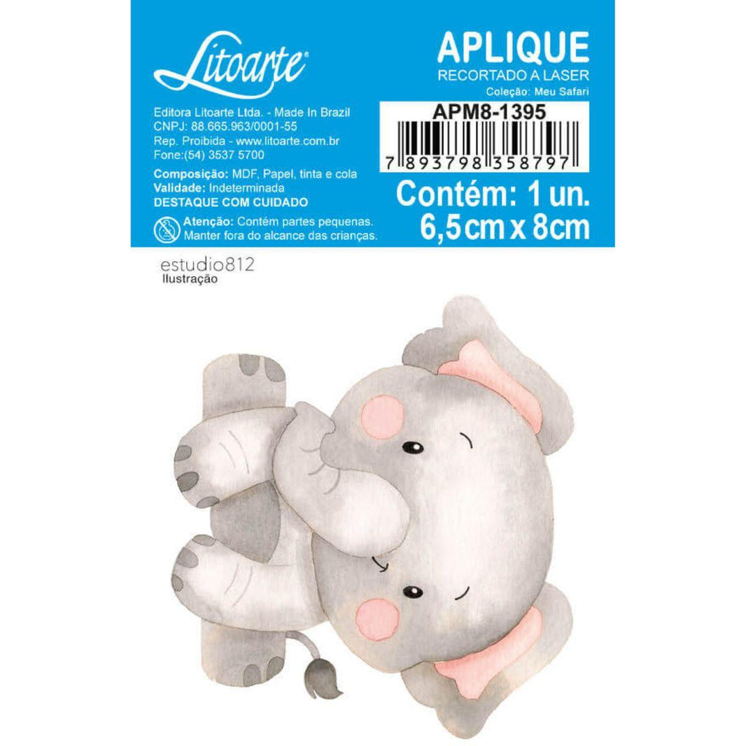 Aplique Litoarte APM8-1395 8cm Meu Safari Elefante - Palácio da Arte