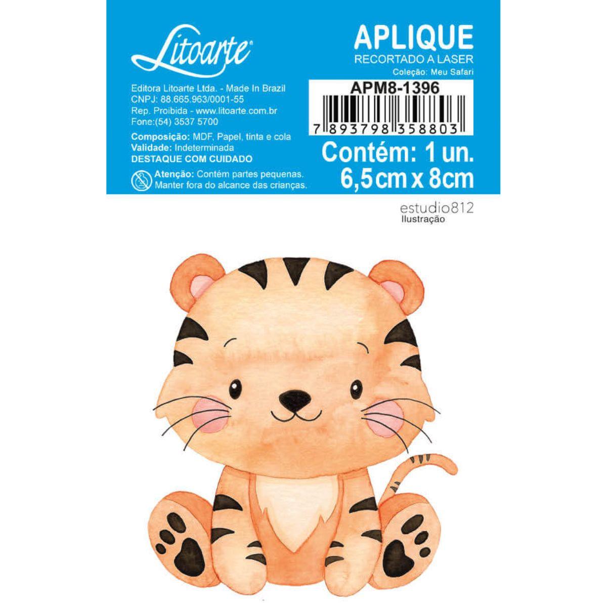 Aplique Litoarte APM8-1396 8cm Meu Safari Tigre - Palácio da Arte