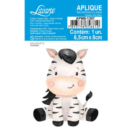 Aplique Litoarte APM8-1397 8cm Meu Safari Zebra - Palácio da Arte