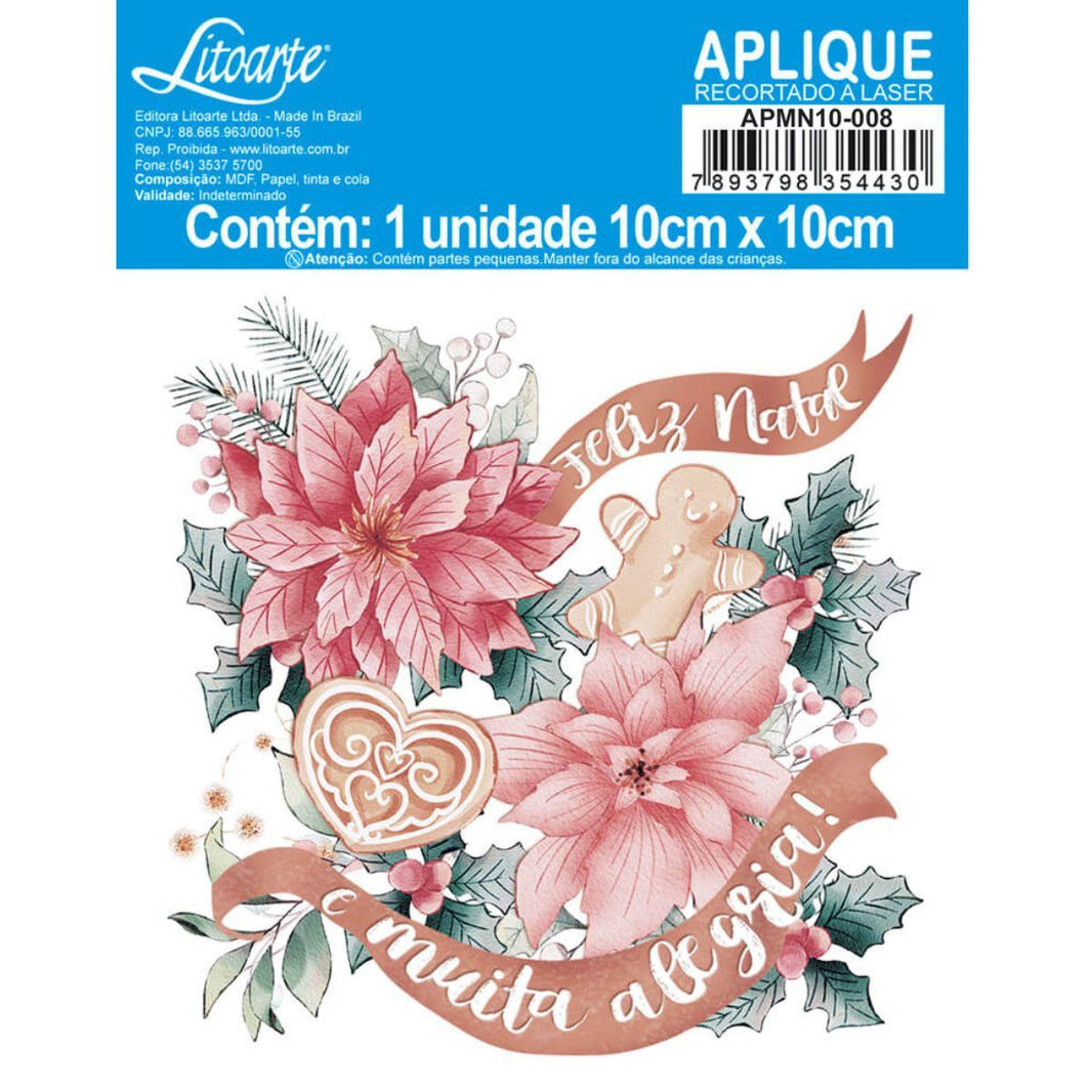 Aplique Litoarte APMN10-008 10cm Natal Mágico Poisetias - Palácio da Arte