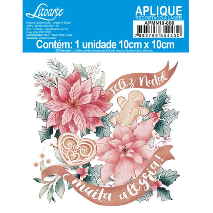 Aplique Litoarte APMN10-008 10cm Natal Mágico Poisetias - Palácio da Arte
