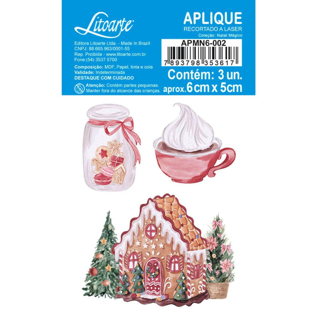 Aplique Litoarte APMN6-002 6cm Natal Mágico Casa de Gengibre 3 peças - Palácio da Arte