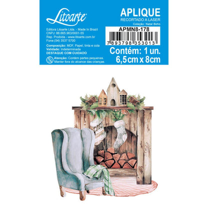 Aplique Litoarte APMN8-178 8cm Natal Boho Lareira - Palácio da Arte