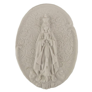 Aplique Religioso Oval Nossa Senhora de Fátima 10,5x7,8cm Resina - Palácio da Arte