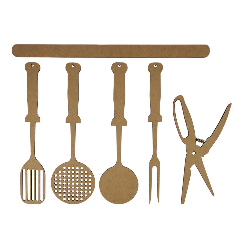 Aplique Utensílios de Cozinha 25cm em MDF com 6 peças - Palácio da Arte