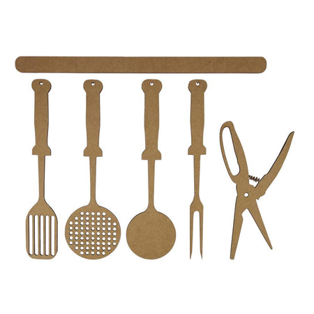Aplique Utensílios de Cozinha 25cm em MDF com 6 peças - Palácio da Arte