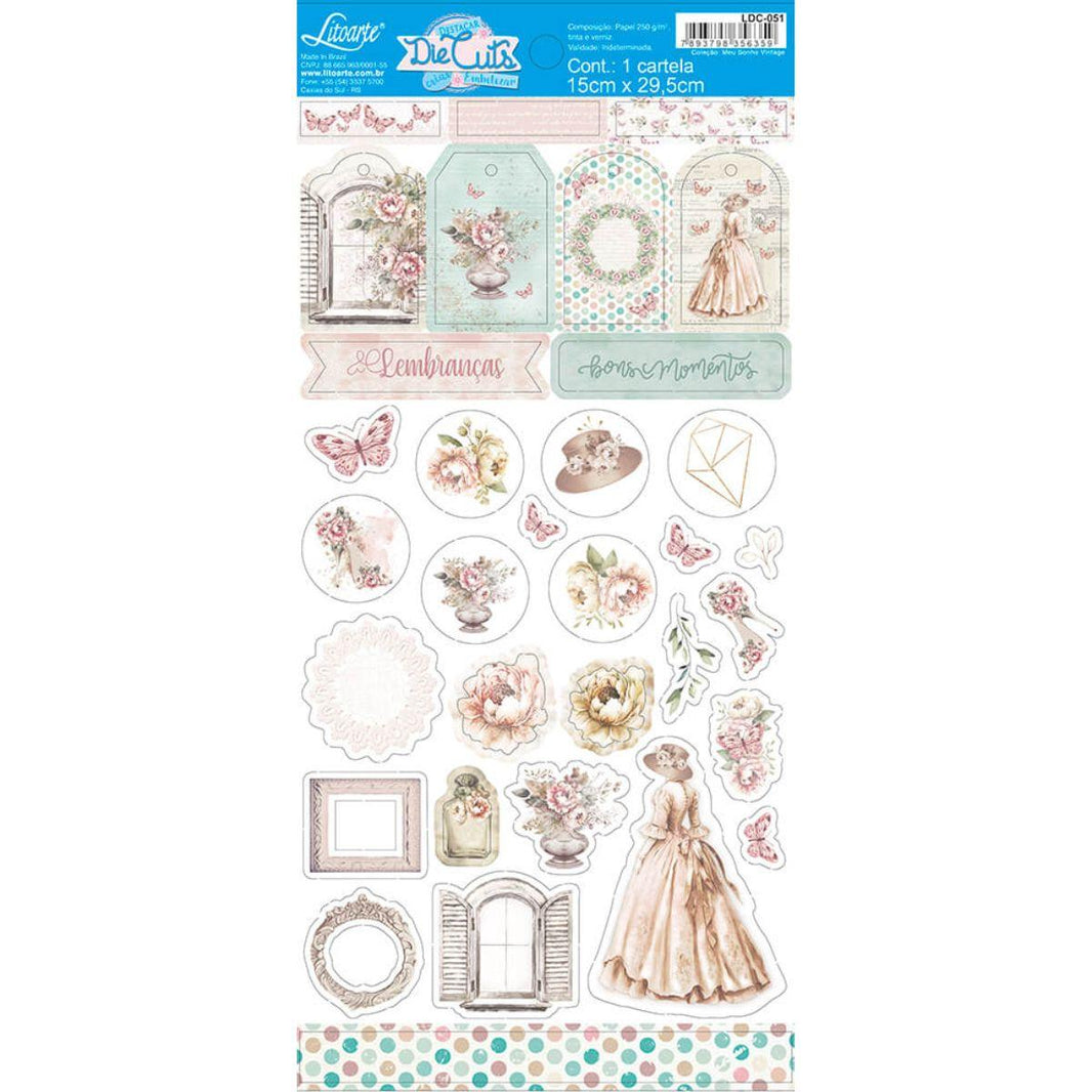 Apliques Die Cuts Litoarte LDC-051 15x29cm Meu Sonho Vintage - Palácio da Arte