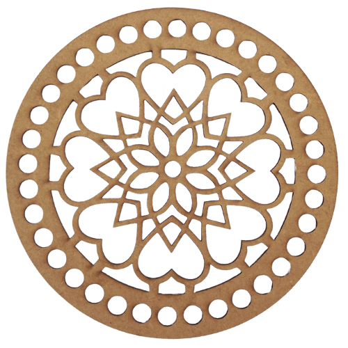 Base para Cesto de Crochê Redondo Coração 15cm em MDF - Palácio da Arte