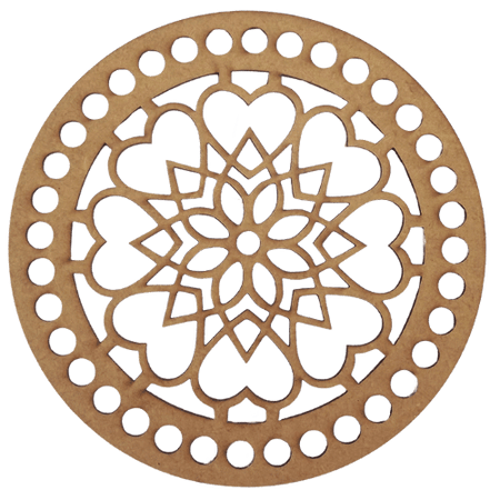 Base para Cesto de Crochê Redondo Coração 15cm em MDF - Palácio da Arte