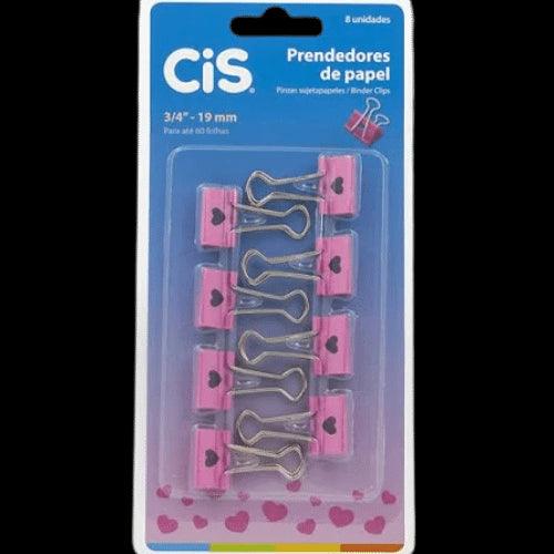 Binder Clips Prendedores de Papel CIS 19mm Coração Rosa com 8 Unidades - Palácio da Arte