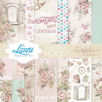 Bloco de Papel Litoarte SBXV-050 15x15cm Meu Sonho Vintage - Palácio da Arte