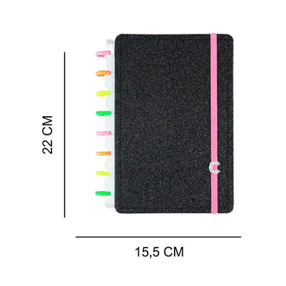 Caderno Inteligente Lets Glitter Neon Black A5 22x15,5cm - Palácio da Arte