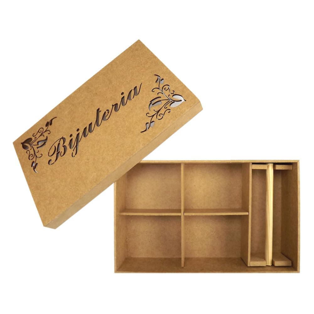 Caixa Bijuteria em MDF escrita com Flor 25,2x15,1cm - Palácio da Arte