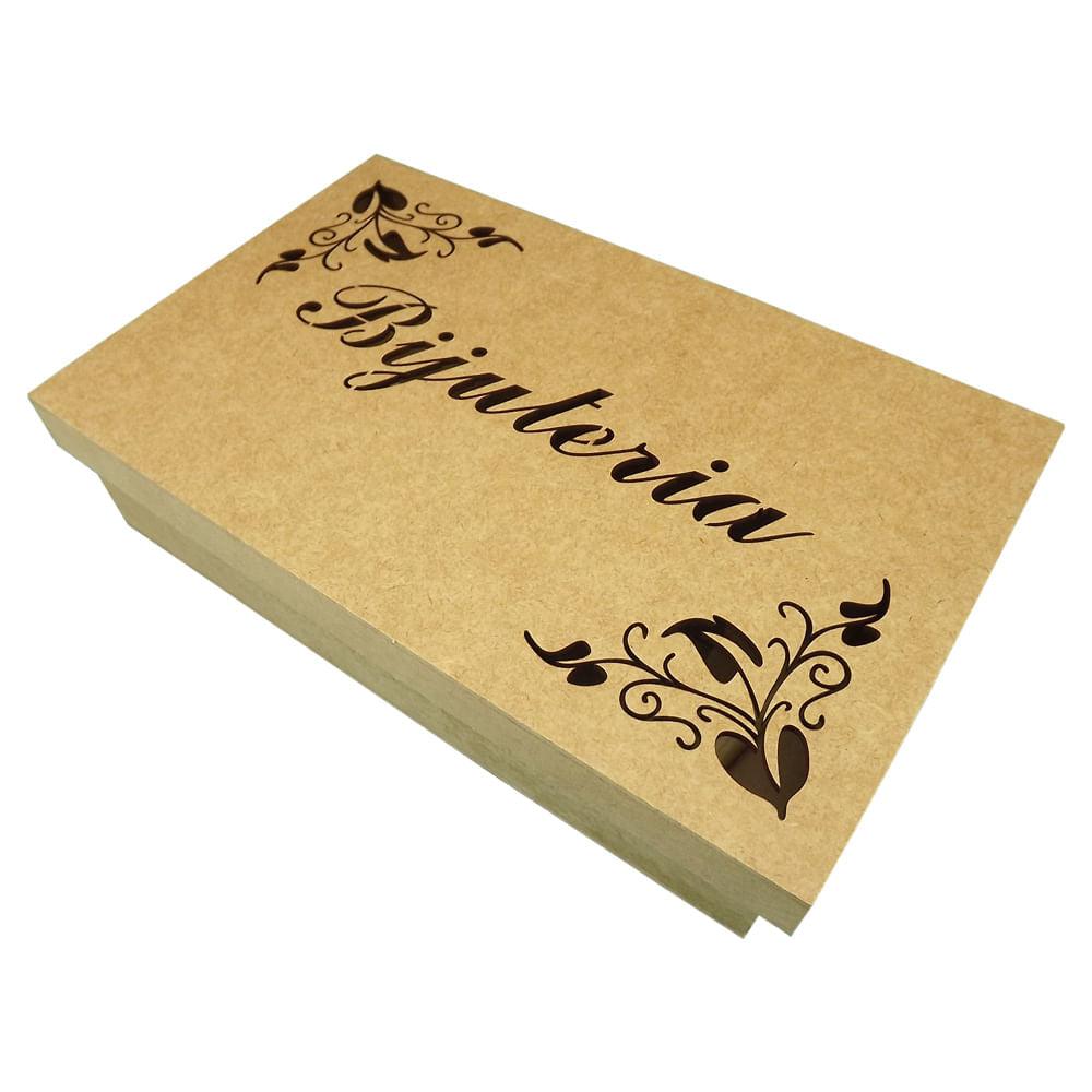 Caixa Bijuteria em MDF escrita com Flor 25,2x15,1cm - Palácio da Arte