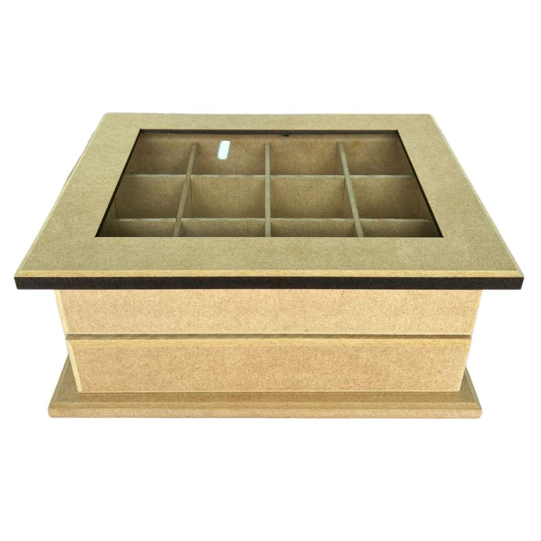 Caixa Cômoda com Vidro em MDF 25x20x10cm com 12 Divisorias - Palácio da Arte