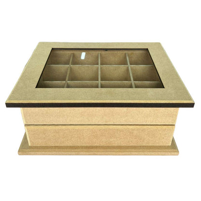 Caixa Cômoda com Vidro em MDF 25x20x10cm com 12 Divisorias - Palácio da Arte