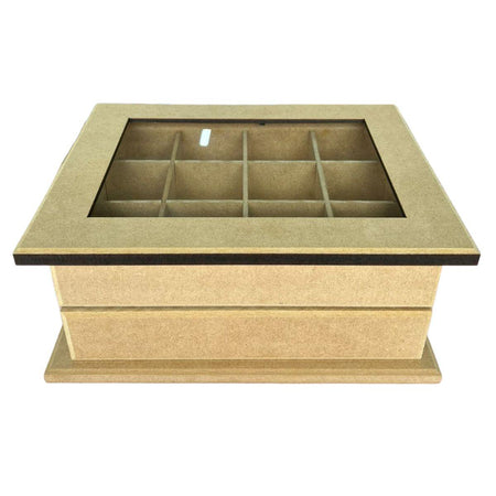 Caixa Cômoda com Vidro em MDF 25x20x10cm com 12 Divisorias - Palácio da Arte