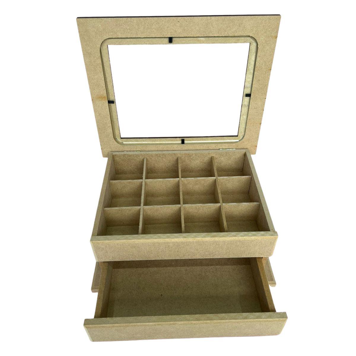 Caixa Cômoda com Vidro em MDF 25x20x10cm com 12 Divisorias - Palácio da Arte