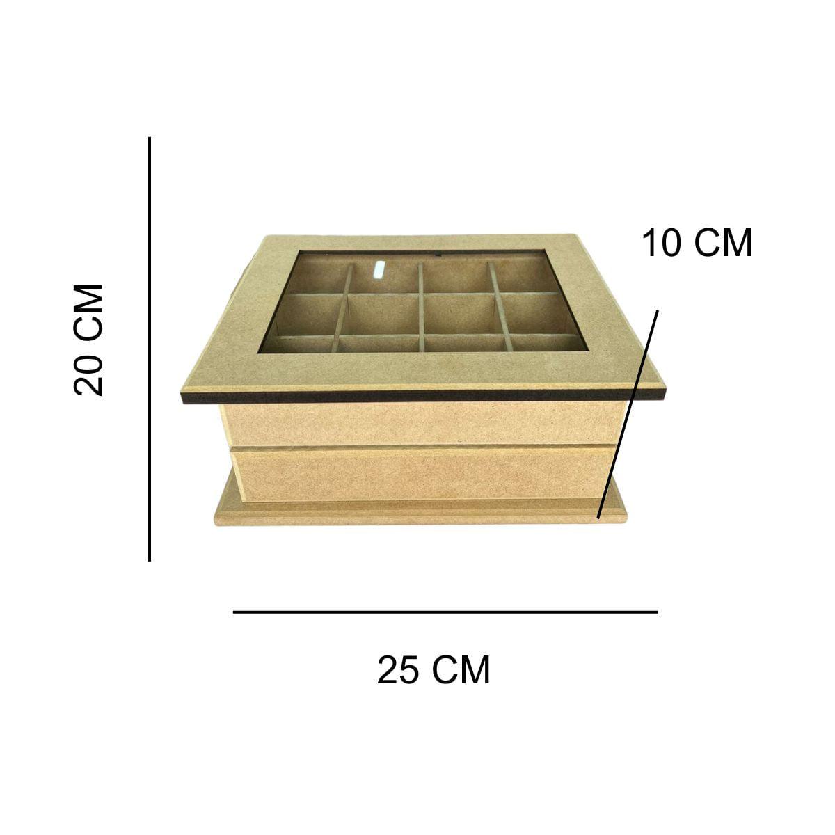 Caixa Cômoda com Vidro em MDF 25x20x10cm com 12 Divisorias - Palácio da Arte