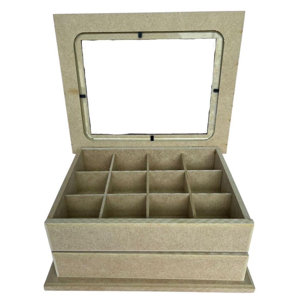 Caixa Cômoda com Vidro em MDF 25x20x10cm com 12 Divisorias - Palácio da Arte
