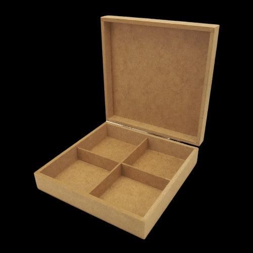 Caixa em MDF com Dobradiça Baixa 20x20x5,5cm 4 divisões - Palácio da Arte