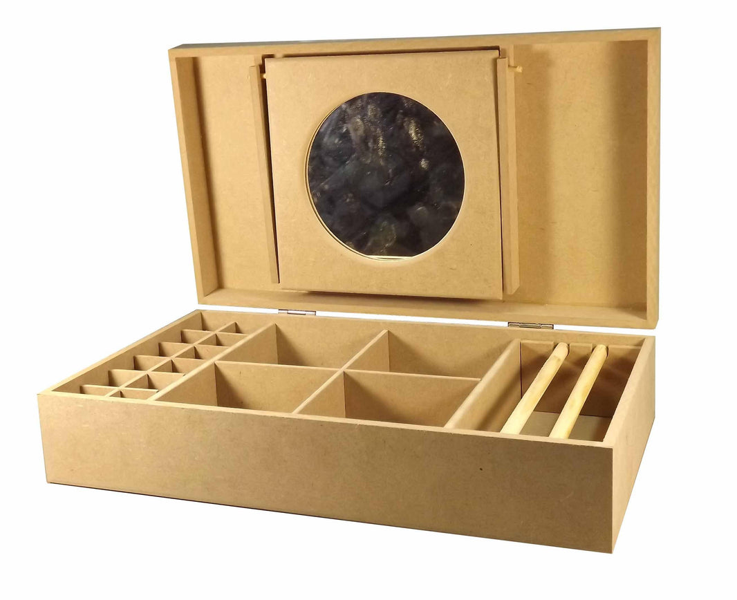 Caixa em MDF Maquiagem e Joias com Espelho e Divisões 37x21x9cm - Palácio da Arte