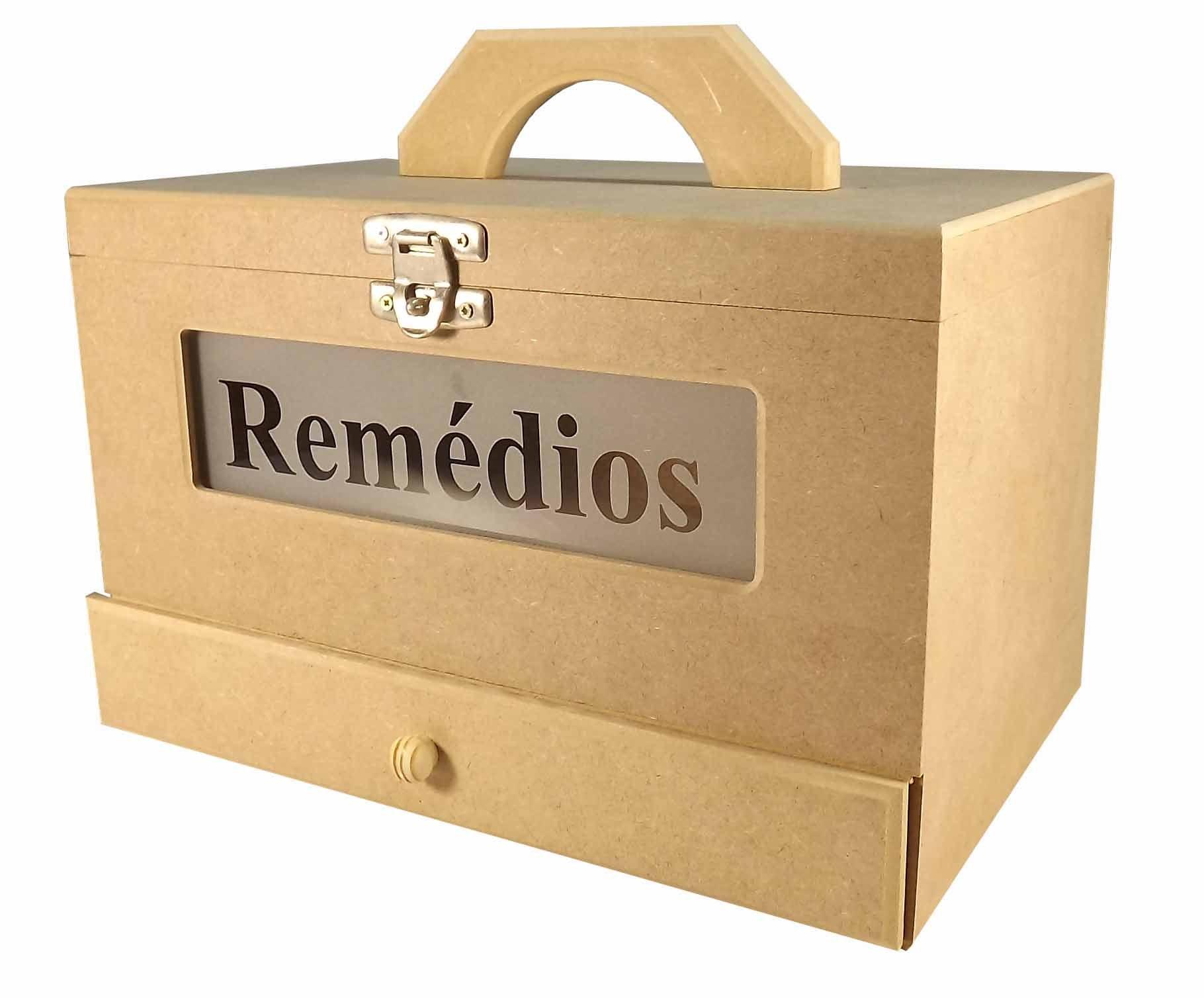 Caixa em MDF Remédios com Gaveta e Vidro Jateado 30x20x20cm - Palácio da Arte