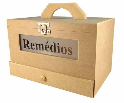 Caixa em MDF Remédios com Gaveta e Vidro Jateado 30x20x20cm - Palácio da Arte