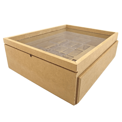 Caixa Gin em MDF com Gaveta e Vidro 8 Potes 10x26x32cm - Palácio da Arte