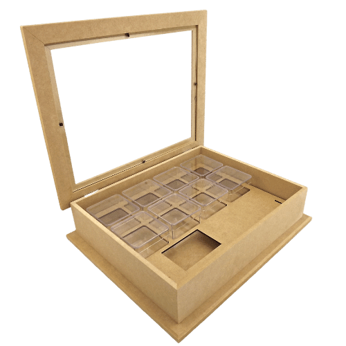 Caixa Gin em MDF com Vidro 8 Potes 7,5x27x33cm - Palácio da Arte