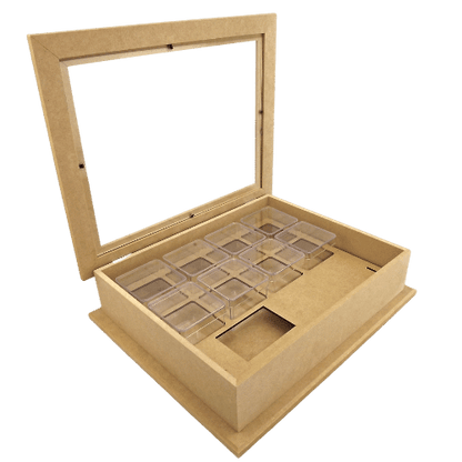 Caixa Gin em MDF com Vidro 8 Potes 7,5x27x33cm - Palácio da Arte