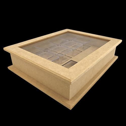 Caixa Gin em MDF com Vidro 8 Potes 7,5x27x33cm - Palácio da Arte