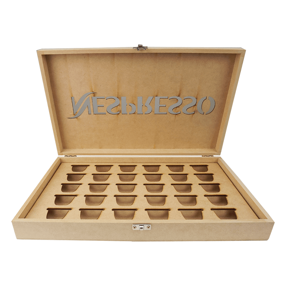 Caixa Porta Cápsulas de Café Nespresso para 30 Unidades em MDF 35,3x21x5,5cm - Palácio da Arte