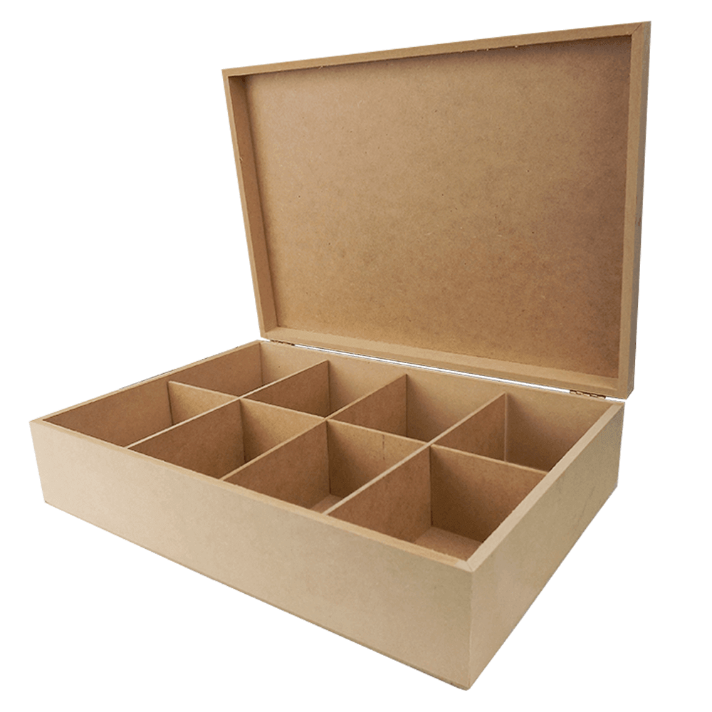 Caixa Retangular em MDF com 8 divisões 33,5x24x8,5cm - Palácio da Arte
